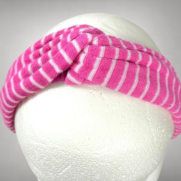 Anthropologie Terry Stripe Knotted Headband in Pink White NEW Preppy Spring Pool - Picture 3 of 7